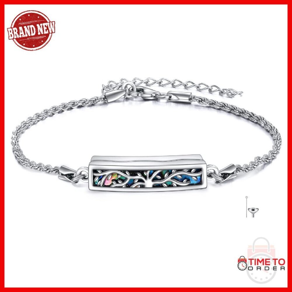 Sterling Silver Cremation Urn Bracelet with Abalone Shell Pendant
